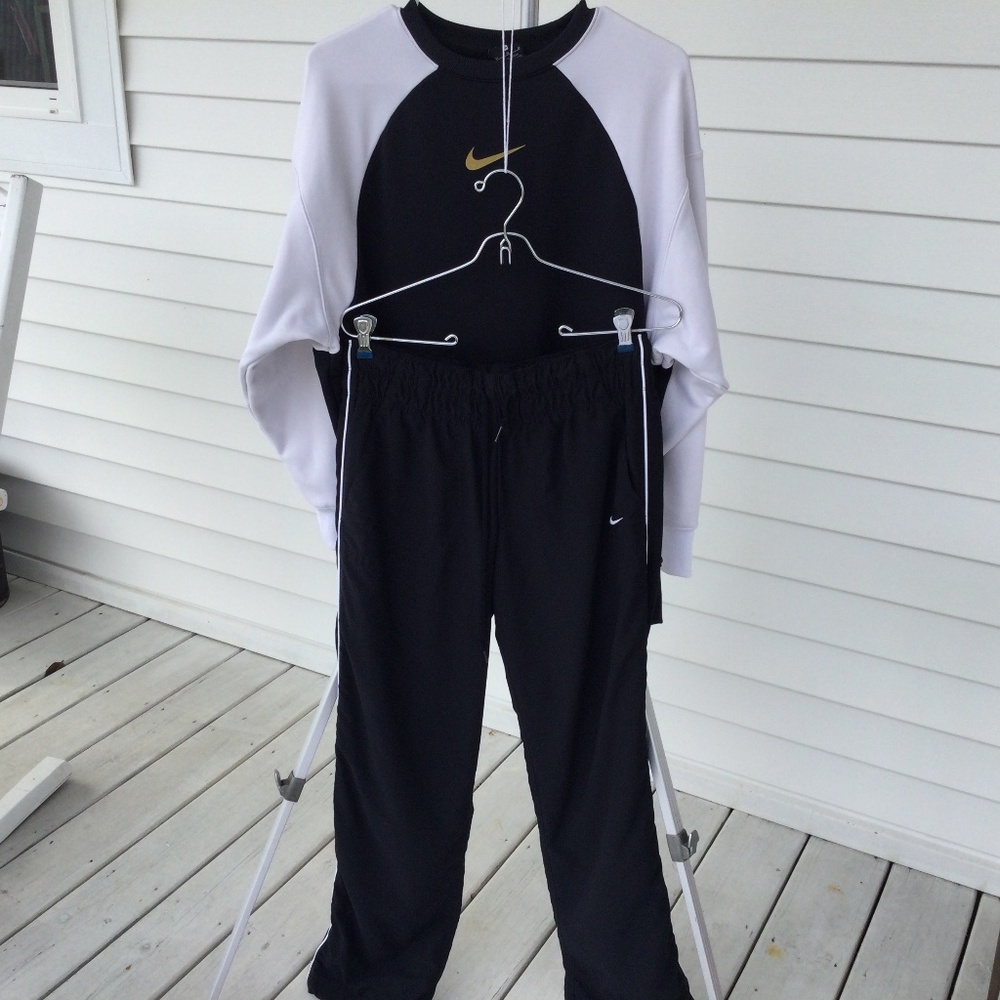 Nike Black and White Pull-over Sweatshirt, Size M & Nike Black Active Wear Pants